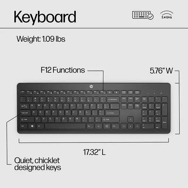 Alt view image 6 of 17 - HP 230 Wireless Keyboard - 2.4GHz Bluetooth with Number Pad Keyboard - 3L1E7AA