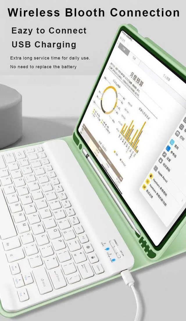 Alt view image 7 of 7 - Case for iPad 9th/8th/7th Generation 10.2 inch, Stand Folio Detachable Wireless Bluetooth Keyboard Cover Soft TPU Back Case with Pencil Holder for iPad 10.2 2021/2020/2019, Light Green