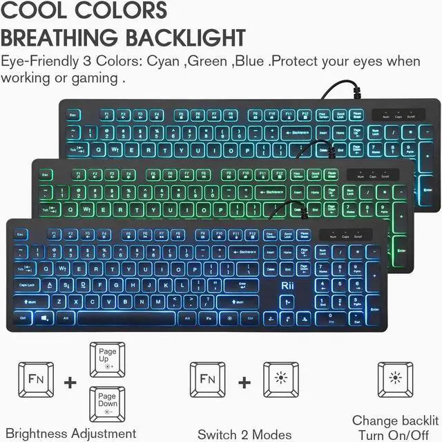 Alt view image 4 of 7 - Rii RGB Keyboard and Mouse RK105, Wired Keyboard and Mouse Combo, USB Keyboard and Mouse Set,Quiet Input Gaming Keyboard,Optical RGB Mouse for School,Office,Business and Gaming