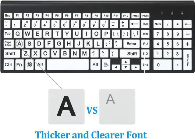 Alt view image 3 of 7 - Full Size Large Print 2.4g Wireless Keyboard and Mouse with Oversized Print for Kids Visually Impaired Low Vision Individuals (Black)