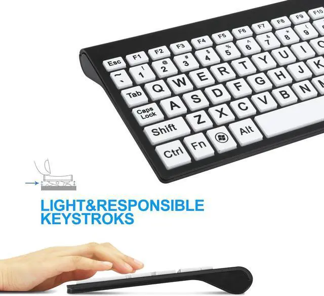 Alt view image 6 of 7 - Full Size Large Print 2.4g Wireless Keyboard and Mouse with Oversized Print for Kids Visually Impaired Low Vision Individuals (Black)