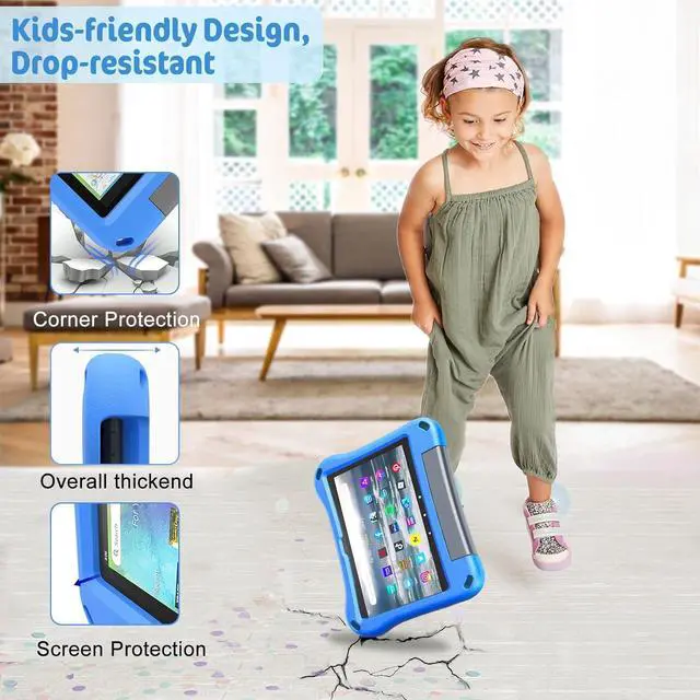 Alt view image 6 of 7 - Fire HD 8 Tablet Case for Kids Kindle Fire 8 Case(12th/10th Generation 2024/2022/2020 Release)-Lightweight Shockproof Kid-Proof Cover with Handle Stand for Kindle Fire HD 8/8 Plus Tablet-Blue