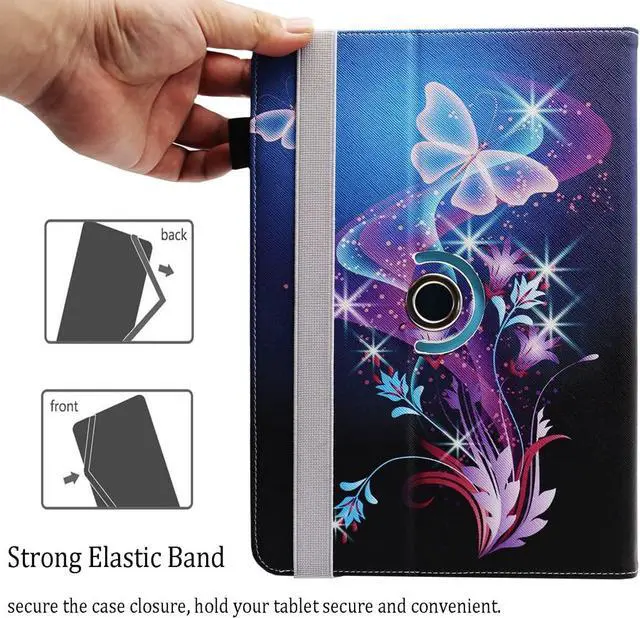 Alt view image 3 of 6 - Universal 7 8 Inch Android Tablet Case PU Leather 360 Degree Rotating Multi-Angle Viewing Stand Case Cover for 7.0 8.0 and All 7.0-8.5 Inch Tablet Shiny Butterfly