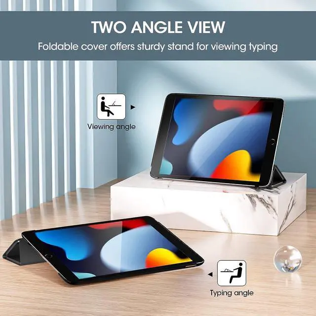Alt view image 4 of 7 - for iPad 9th/ 8th/ 7th Generation Case 10.2 Inch (2021/2020/2019 Release) 10.2 iPad Case 9th/ 8th/ 7th Gen Cover Slim Smart Cover with Translucent Hard Shell Back -Black