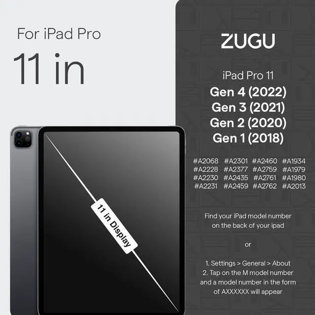 Alt view image 4 of 7 - ZUGU Case iPad Pro 11 Inch Case, 1st/2nd/3rd/4th Generation 2018/2020/2021/2022, Slim Protective Cover, Wireless Apple Pencil Charging, Convenient Magnetic Stand. Sleep/Wake Cover, Stealth Black