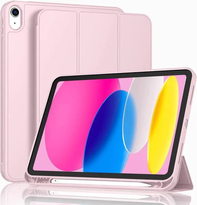 Alt view image 2 of 7 - New iPad 10th Generation Case 2022 10.9 Inch with Pencil Holder Trifold Stand Smart Case with Soft TPU Back Auto Wake/Sleep(Pink)