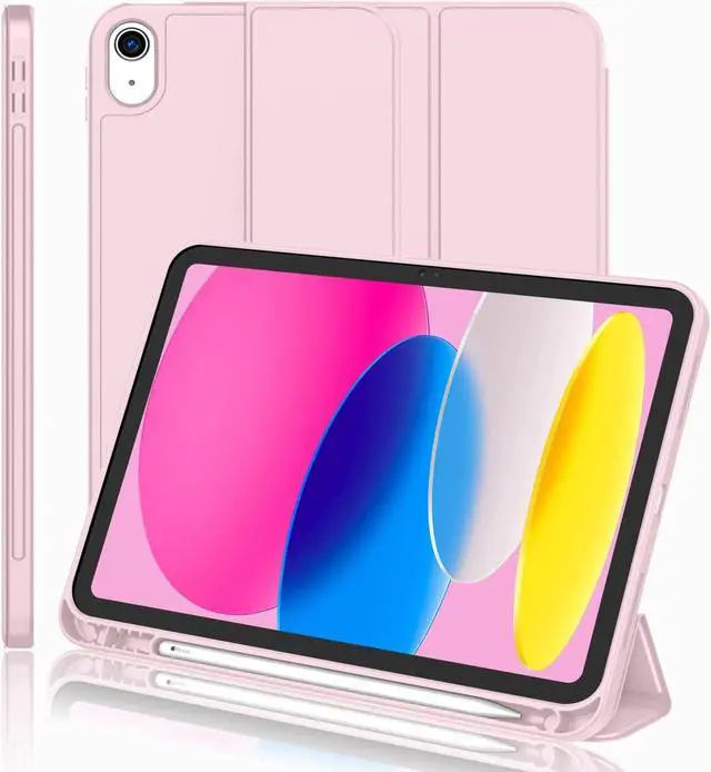 Main image of New iPad 10th Generation Case 2022 10.9 Inch with Pencil Holder Trifold Stand Smart Case with Soft TPU Back Auto Wake/Sleep(Pink)