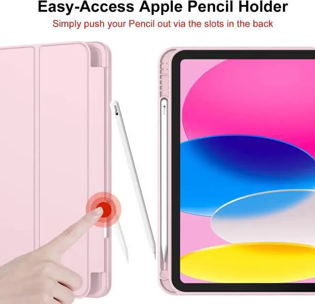 Alt view image 3 of 7 - New iPad 10th Generation Case 2022 10.9 Inch with Pencil Holder Trifold Stand Smart Case with Soft TPU Back Auto Wake/Sleep(Pink)
