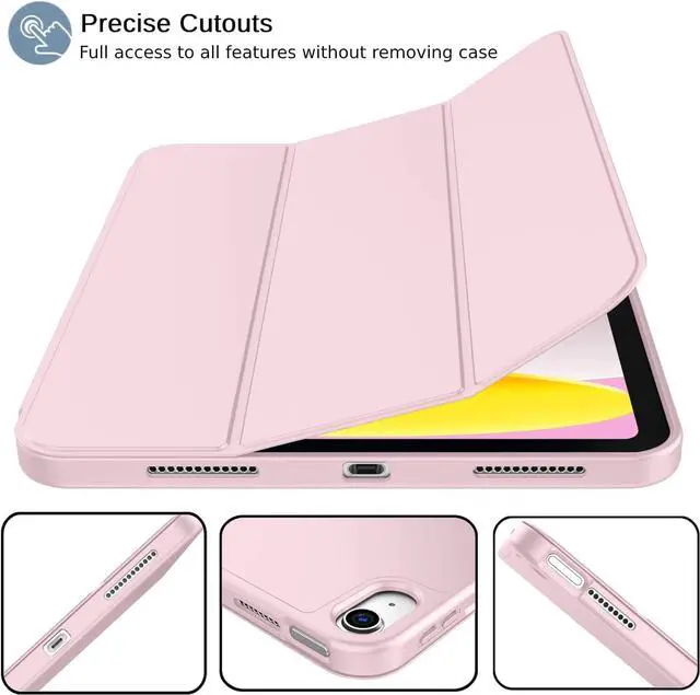 Alt view image 4 of 7 - New iPad 10th Generation Case 2022 10.9 Inch with Pencil Holder Trifold Stand Smart Case with Soft TPU Back Auto Wake/Sleep(Pink)