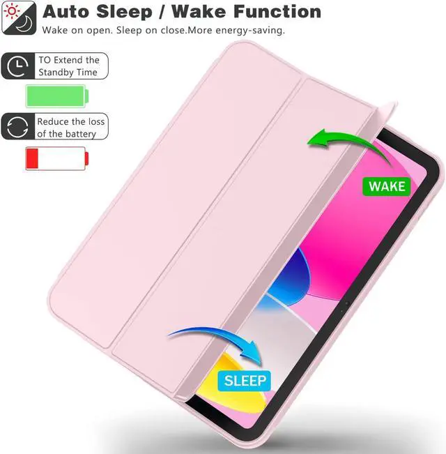 Alt view image 6 of 7 - New iPad 10th Generation Case 2022 10.9 Inch with Pencil Holder Trifold Stand Smart Case with Soft TPU Back Auto Wake/Sleep(Pink)