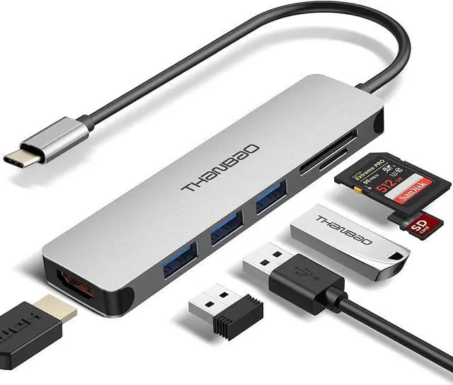 Main image of USB C Hub Multiport Adapter - 7 in 1 Portable Space Aluminum Dongle with 4K HDMI Output 3 USB 3.0 Ports SD/TF Card Reader Compatible for MacBook Pro XPS More Type C Devices