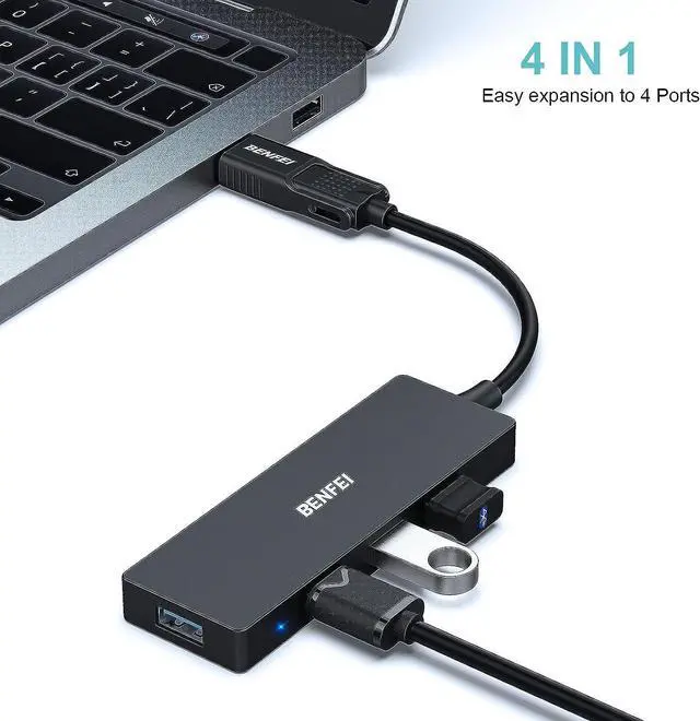 Alt view image 2 of 7 - BENFEI USB 3.0 Hub, 4 Ports USB Splitter Ultra-Slim USB Expander for Mouse, Keyboard, Flash Drive, U Disk, Printer Compatible with Laptop, Desktop PC, Xbox, PS5, and More