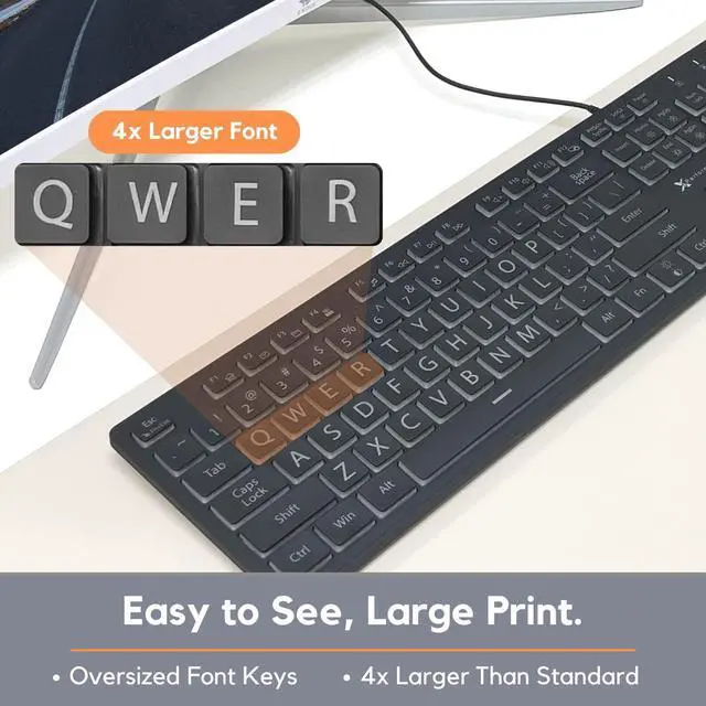 Alt view image 2 of 7 - X9 Performance Large Print Keyboard and Mouse Combo - Easy to See Lighted Big Print Letters - USB Wired Backlit Keyboard and Mouse - Light Up Key Keyboard for Elderly, Low Vision, Visually Impaired