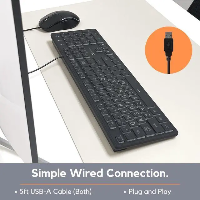 Alt view image 4 of 7 - X9 Performance Large Print Keyboard and Mouse Combo - Easy to See Lighted Big Print Letters - USB Wired Backlit Keyboard and Mouse - Light Up Key Keyboard for Elderly, Low Vision, Visually Impaired