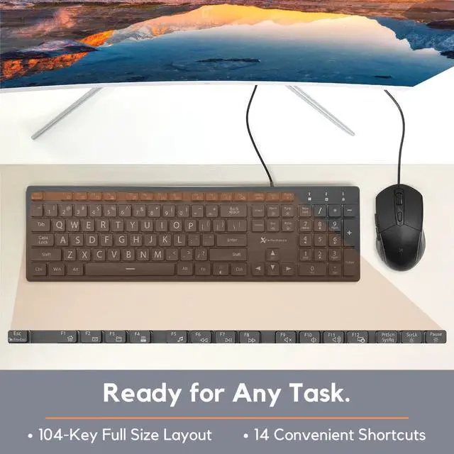Alt view image 5 of 7 - X9 Performance Large Print Keyboard and Mouse Combo - Easy to See Lighted Big Print Letters - USB Wired Backlit Keyboard and Mouse - Light Up Key Keyboard for Elderly, Low Vision, Visually Impaired