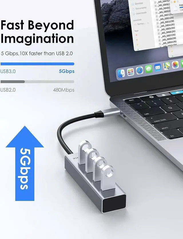 Alt view image 2 of 7 - LENTION 4-in-1 USB C Hub, 4 USB 3.0 Ports, USB C to USB A Multiport Adapter for 2023-2016 MacBook Pro, Mac Air & Surface, iPad Pro, Chromebook, More, Stable Driver Certified (CB-C22s, Space Gray)