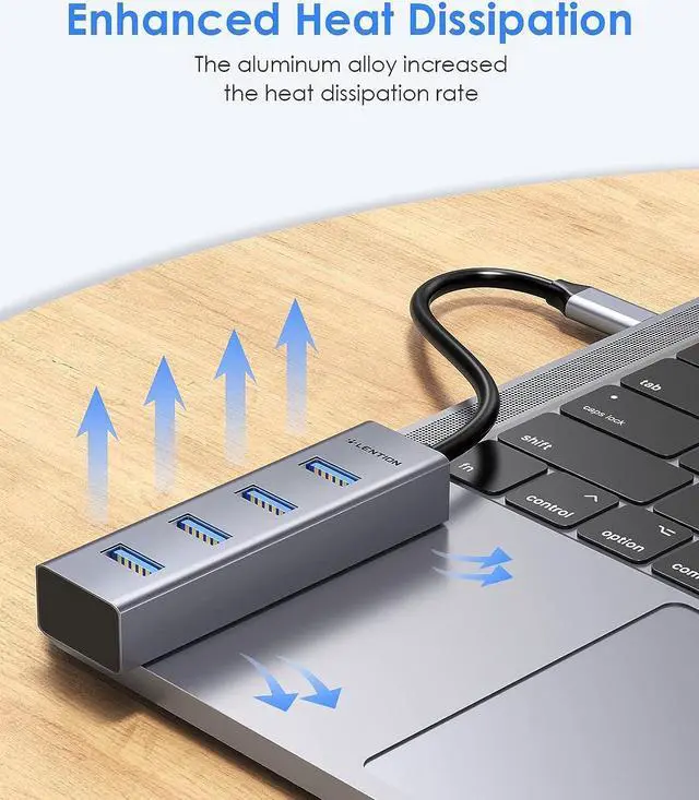 Alt view image 5 of 7 - LENTION 4-in-1 USB C Hub, 4 USB 3.0 Ports, USB C to USB A Multiport Adapter for 2023-2016 MacBook Pro, Mac Air & Surface, iPad Pro, Chromebook, More, Stable Driver Certified (CB-C22s, Space Gray)