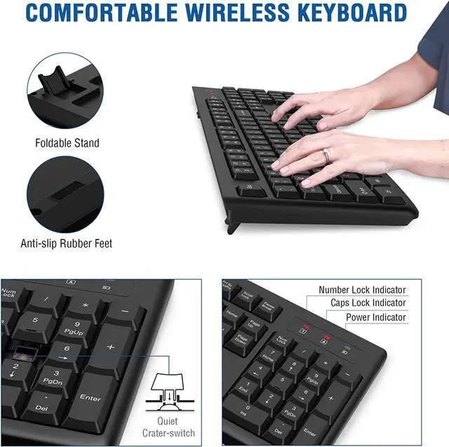 Alt view image 2 of 7 - Wireless Keyboard and Mouse Combo, EDJO Full-Sized 2.4GHz USB Computer Wireless Keyboard and Optical Mouse for Windows, Mac, Laptop/Desktop/PC
