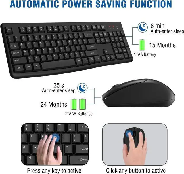 Alt view image 5 of 7 - Wireless Keyboard and Mouse Combo, EDJO Full-Sized 2.4GHz USB Computer Wireless Keyboard and Optical Mouse for Windows, Mac, Laptop/Desktop/PC