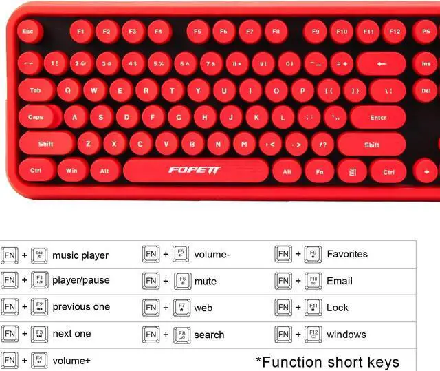 Alt view image 3 of 7 - Wireless Keyboard and Mouse Combo, 104 Keys Full-Sized 2.4 GHz Round Keycap Colorful Keyboards, USB Receiver Plug and Play, for Windows, Mac, PC, Laptop, Desktop (Black Red)