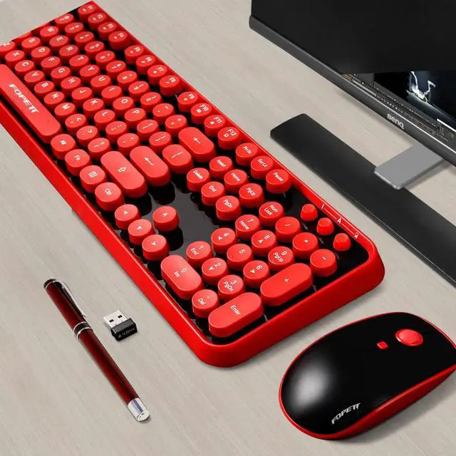 Alt view image 7 of 7 - Wireless Keyboard and Mouse Combo, 104 Keys Full-Sized 2.4 GHz Round Keycap Colorful Keyboards, USB Receiver Plug and Play, for Windows, Mac, PC, Laptop, Desktop (Black Red)