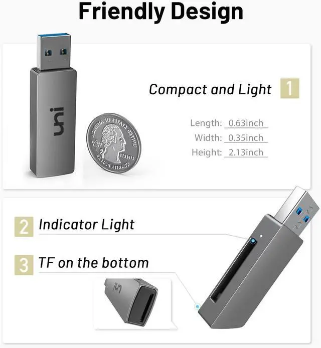Alt view image 7 of 7 - SD Card Reader USB 3.0 SD Card Adapter High-Speed Micro SD Memory Card Reader Support SD/Micro SD/TF/SDHC/SDXC/MMC/UHS-I Card Compatible with Mac Win Linux PC Laptop Chromebook Camera