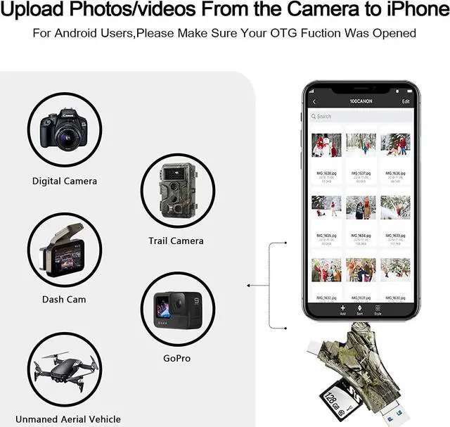 Alt view image 3 of 7 - SD Card Reader for iPhone/ipad/Android/Mac/Computer/Camera 4 in1 Micro SD Card Reader Trail Camera Viewer Portable Memory Card Reader SD Card Adapter for SD and TF Cards