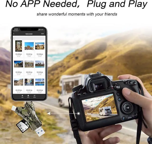 Alt view image 7 of 7 - SD Card Reader for iPhone/ipad/Android/Mac/Computer/Camera 4 in1 Micro SD Card Reader Trail Camera Viewer Portable Memory Card Reader SD Card Adapter for SD and TF Cards