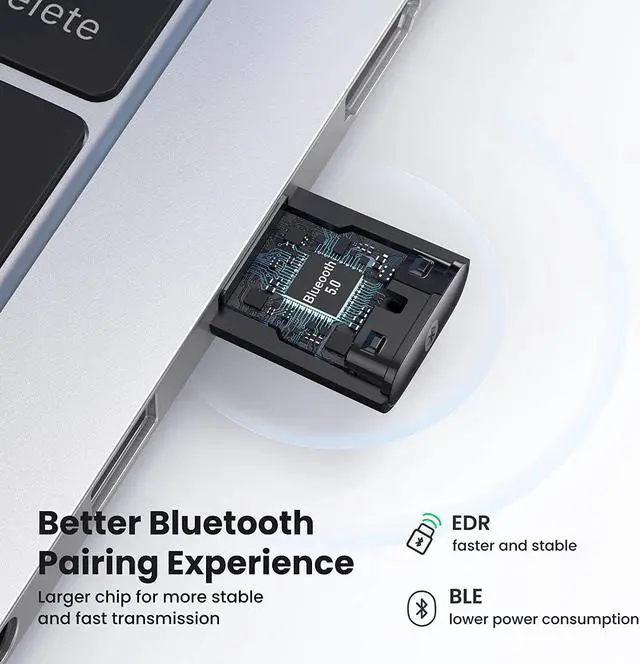 Alt view image 2 of 7 - USB Bluetooth Adapter for PC 5.0 Bluetooth Dongle Receiver [Windows 11/10/8.1 Driver-Free] Compatible with Desktop Laptop Mouse Keyboard Headsets Speakers PS4/ Xbox Controllers