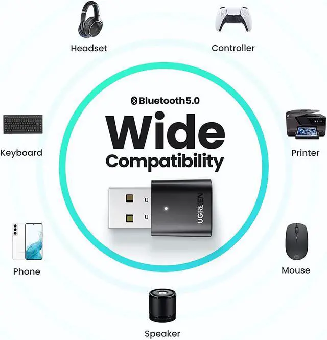 Alt view image 5 of 7 - USB Bluetooth Adapter for PC 5.0 Bluetooth Dongle Receiver [Windows 11/10/8.1 Driver-Free] Compatible with Desktop Laptop Mouse Keyboard Headsets Speakers PS4/ Xbox Controllers