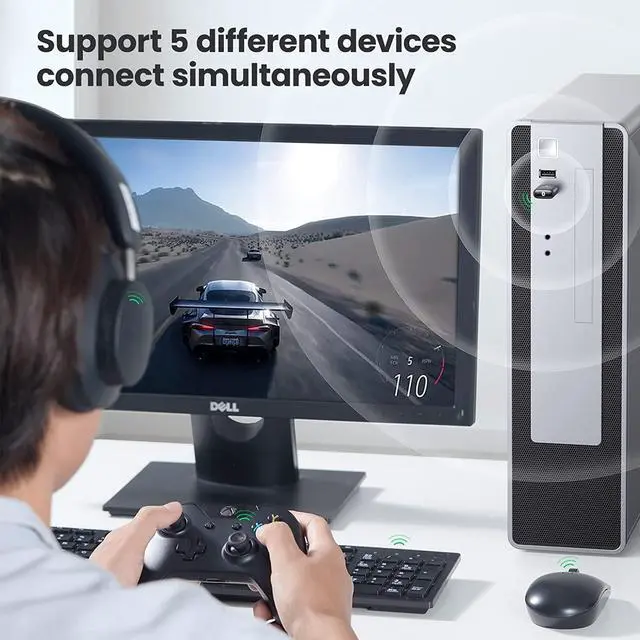 Alt view image 6 of 7 - USB Bluetooth Adapter for PC 5.0 Bluetooth Dongle Receiver [Windows 11/10/8.1 Driver-Free] Compatible with Desktop Laptop Mouse Keyboard Headsets Speakers PS4/ Xbox Controllers