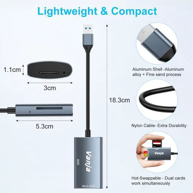 Alt view image 6 of 7 - USB SD Card Reader 2 in 1 Memory Card Reader SD Card to USB Adapter for Camera SD SDXC SDHC MMC RS-MMC Micro SD Micro SDXC Micro SDHC UHS-II and UHS-I Cards