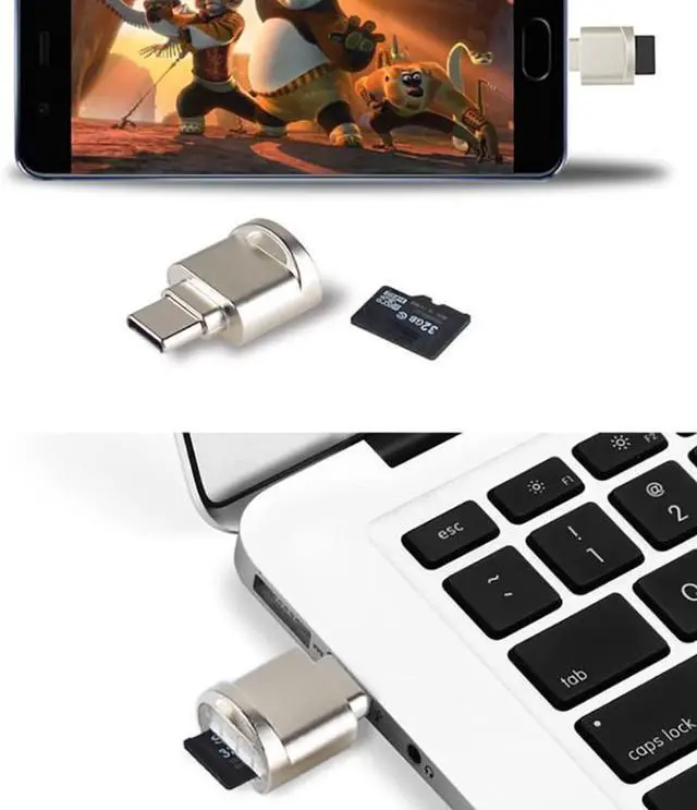 Alt view image 7 of 7 - Micro SD Card Reader USB C to SD Card Reader Type C TF Memory Card Reader with USB C to USB Adapter USB OTG Card Reader for Laptops MacBook Galaxy Phones and More