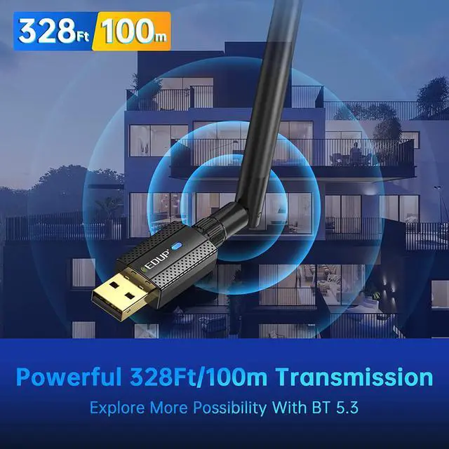 Alt view image 6 of 7 - Long Range Bluetooth 5.3 Adapter for PC USB High Gain 5dBi 100m/492ft Antenna for Desktop Laptop Bluetooth Dongle for Mouse, Keyboard,Speakers,Supports Windows 11/10/8.1,Plug and Play