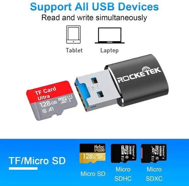 Alt view image 2 of 7 - Rocketek Aluminum USB 3.0 Portable Memory Card Reader Adapter for Micro SD Card/TF Card Reader Adapter