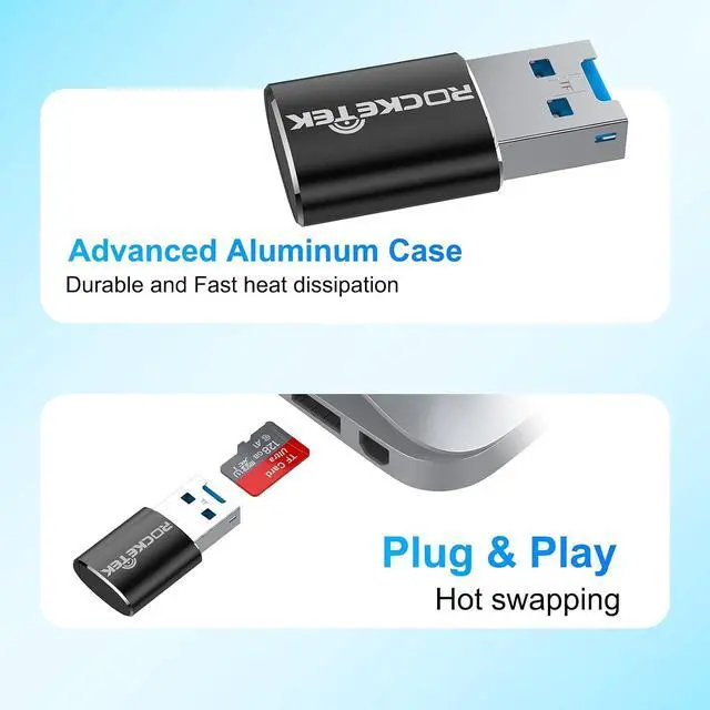 Alt view image 6 of 7 - Rocketek Aluminum USB 3.0 Portable Memory Card Reader Adapter for Micro SD Card/TF Card Reader Adapter
