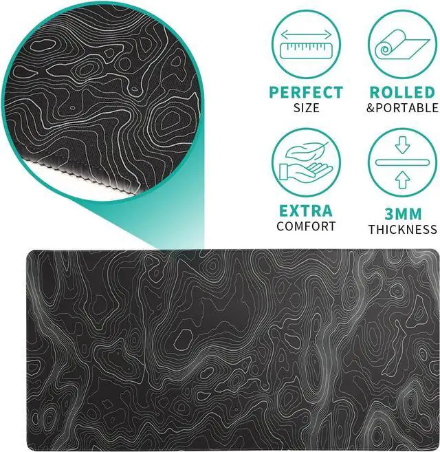 Alt view image 4 of 7 - Topographic Contour Extended Big Mouse Pad Large Gaming Mouse Pad Desk Pad 27.6x11.8 Inch Long Computer Keyboard Mouse Mat Mousepad with 3mm Non-Slip Base and Stitched Edge for Gaming and Office