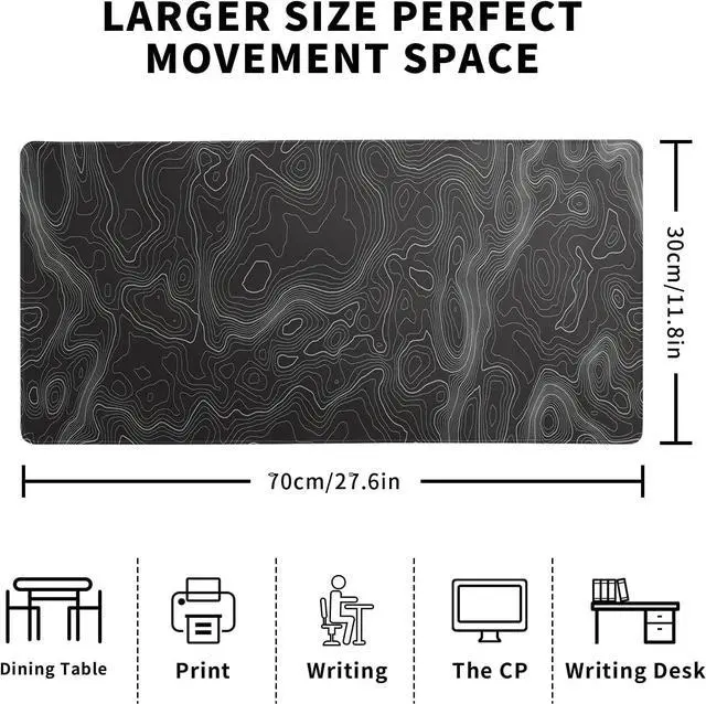 Alt view image 6 of 7 - Topographic Contour Extended Big Mouse Pad Large Gaming Mouse Pad Desk Pad 27.6x11.8 Inch Long Computer Keyboard Mouse Mat Mousepad with 3mm Non-Slip Base and Stitched Edge for Gaming and Office