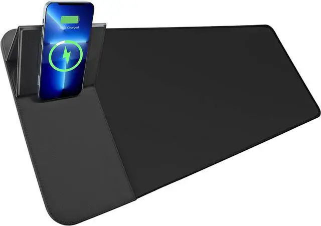 Alt view image 3 of 7 - Wireless Charging Mouse Pad with Phone Holder Gaming Mousepad Desk Mat 15W Qi Fast Charging Pad Ultra-Smooth Surface Non-Slip Extended Premium Black Computer Keyboard Mat for MacBook PC Laptop