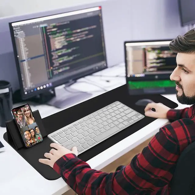 Alt view image 6 of 7 - Wireless Charging Mouse Pad with Phone Holder Gaming Mousepad Desk Mat 15W Qi Fast Charging Pad Ultra-Smooth Surface Non-Slip Extended Premium Black Computer Keyboard Mat for MacBook PC Laptop