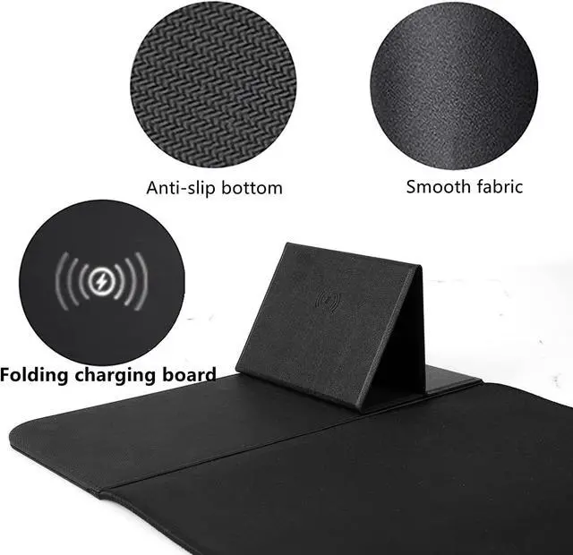 Alt view image 7 of 7 - Wireless Charging Mouse Pad with Phone Holder Gaming Mousepad Desk Mat 15W Qi Fast Charging Pad Ultra-Smooth Surface Non-Slip Extended Premium Black Computer Keyboard Mat for MacBook PC Laptop