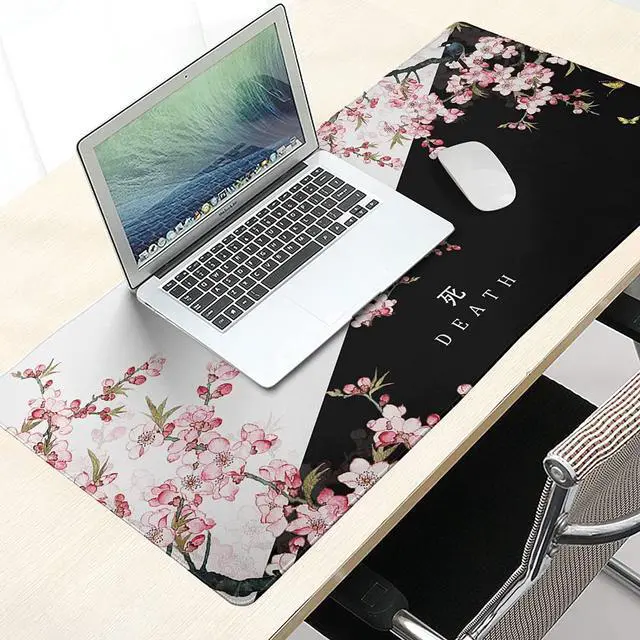 Alt view image 6 of 7 - Black and White Cherry Blossom Gaming Mouse Pad XLExtended Large Mouse Mat Desk Pad Japanese Pink Sakura Death Life Long Non Slip Rubber Base Mice Pad 31.5 X 11.8 Inch