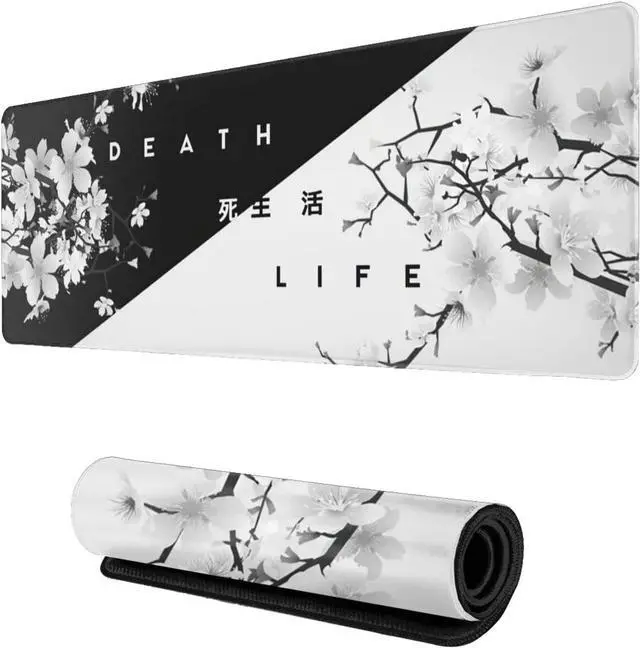 Main image of Black and White Cherry Blossom Gaming Mouse Pad XL Extended Stitched Edges Large Mouse Mat Desk Pad Long Non Slip Rubber Base Mice Pad31.5 X 11.8 Inch