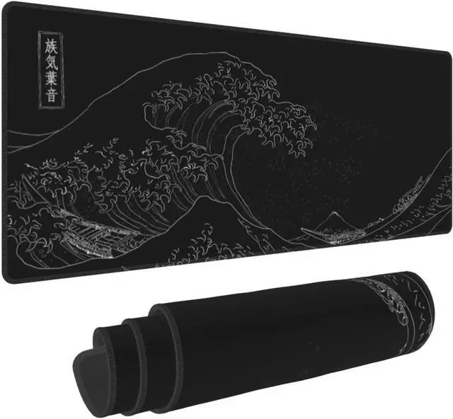 Main image of Extended Large Anime Black Mouse Pad The Great Wave off Kanagawa Painting Big Gaming Keyboard Mat XXL Non-Slip Water-Resistant Rubber Base Full Desk Mousepad 3D Pattern