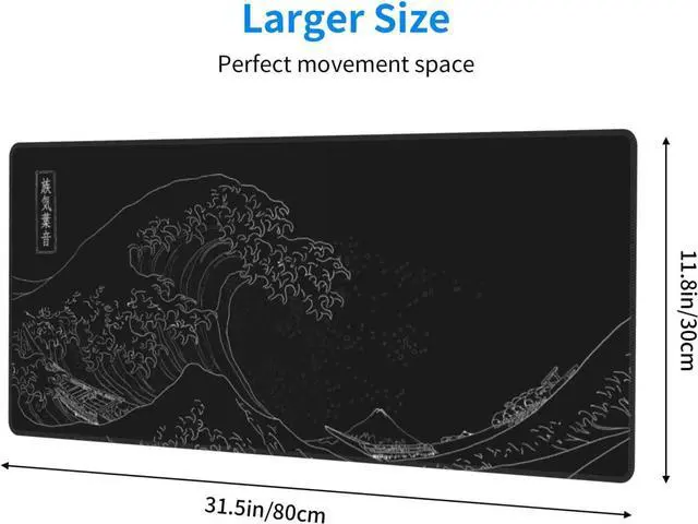 Alt view image 4 of 7 - Extended Large Anime Black Mouse Pad The Great Wave off Kanagawa Painting Big Gaming Keyboard Mat XXL Non-Slip Water-Resistant Rubber Base Full Desk Mousepad 3D Pattern