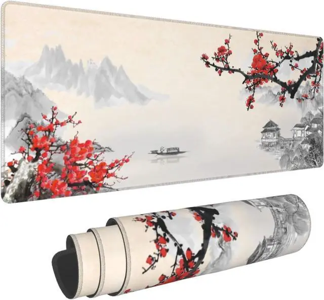 Main image of Japanese Cherry Blossom Gaming Mouse Pad Extended Large Mouse Mat Desk Pad Stitched Edges Mousepad 3mm Thick Long Non-Slip Rubber Base Mice Pad 31.5 X 11.8 Inch