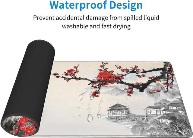 Alt view image 4 of 7 - Japanese Cherry Blossom Gaming Mouse Pad Extended Large Mouse Mat Desk Pad Stitched Edges Mousepad 3mm Thick Long Non-Slip Rubber Base Mice Pad 31.5 X 11.8 Inch