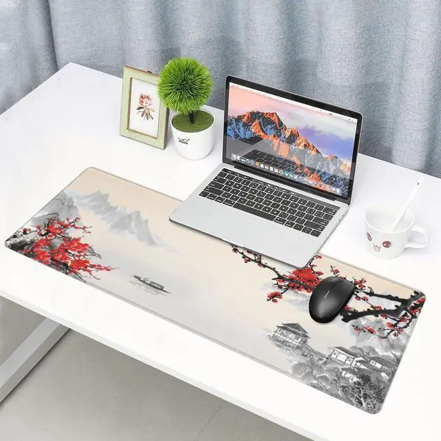 Alt view image 7 of 7 - Japanese Cherry Blossom Gaming Mouse Pad Extended Large Mouse Mat Desk Pad Stitched Edges Mousepad 3mm Thick Long Non-Slip Rubber Base Mice Pad 31.5 X 11.8 Inch