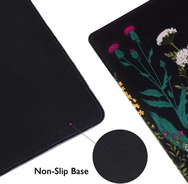 Alt view image 4 of 7 - iCasso Desk Mat, Big Desk Pad, XXL Extended Gaming Mouse Pad, Large Mouse Pad for Desk Protector, Rubber Base Mousepad with Stitched Edges, Keyboard Mouse Mat for Work, Game, Office, Home - Weeds