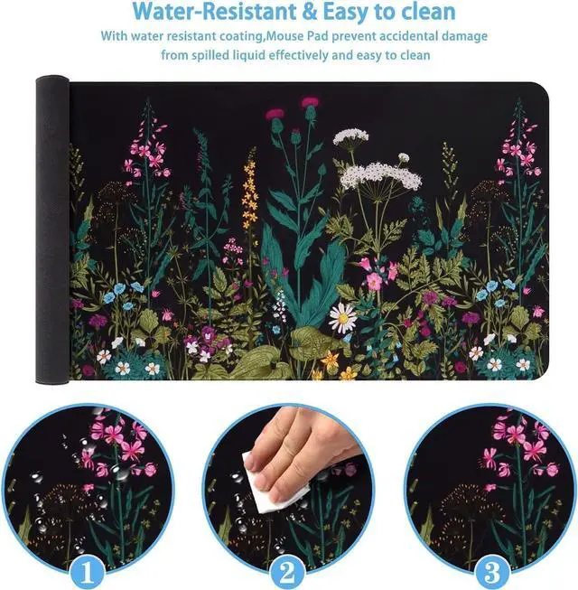 Alt view image 6 of 7 - iCasso Desk Mat, Big Desk Pad, XXL Extended Gaming Mouse Pad, Large Mouse Pad for Desk Protector, Rubber Base Mousepad with Stitched Edges, Keyboard Mouse Mat for Work, Game, Office, Home - Weeds